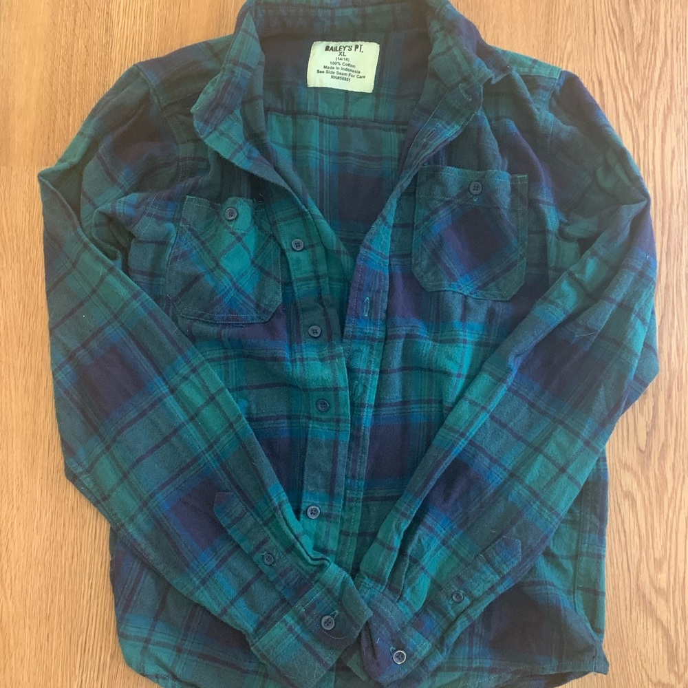 Blue and green flannel long sleeve